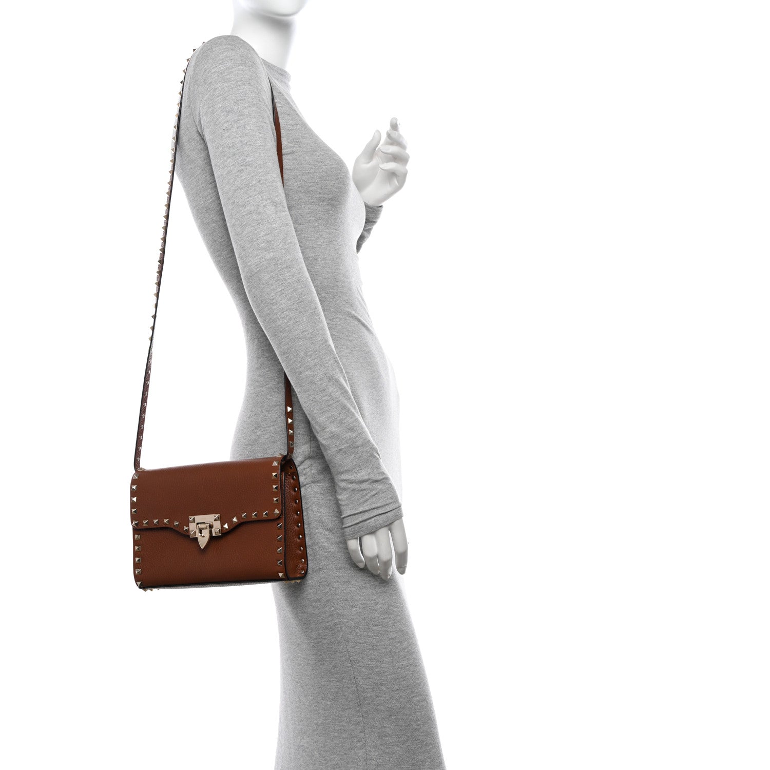 Valentino Garavani Pebbled Calfskin Medium Rockstud Flip Lock Crossbody Bag Saddle Brown 2 of 11