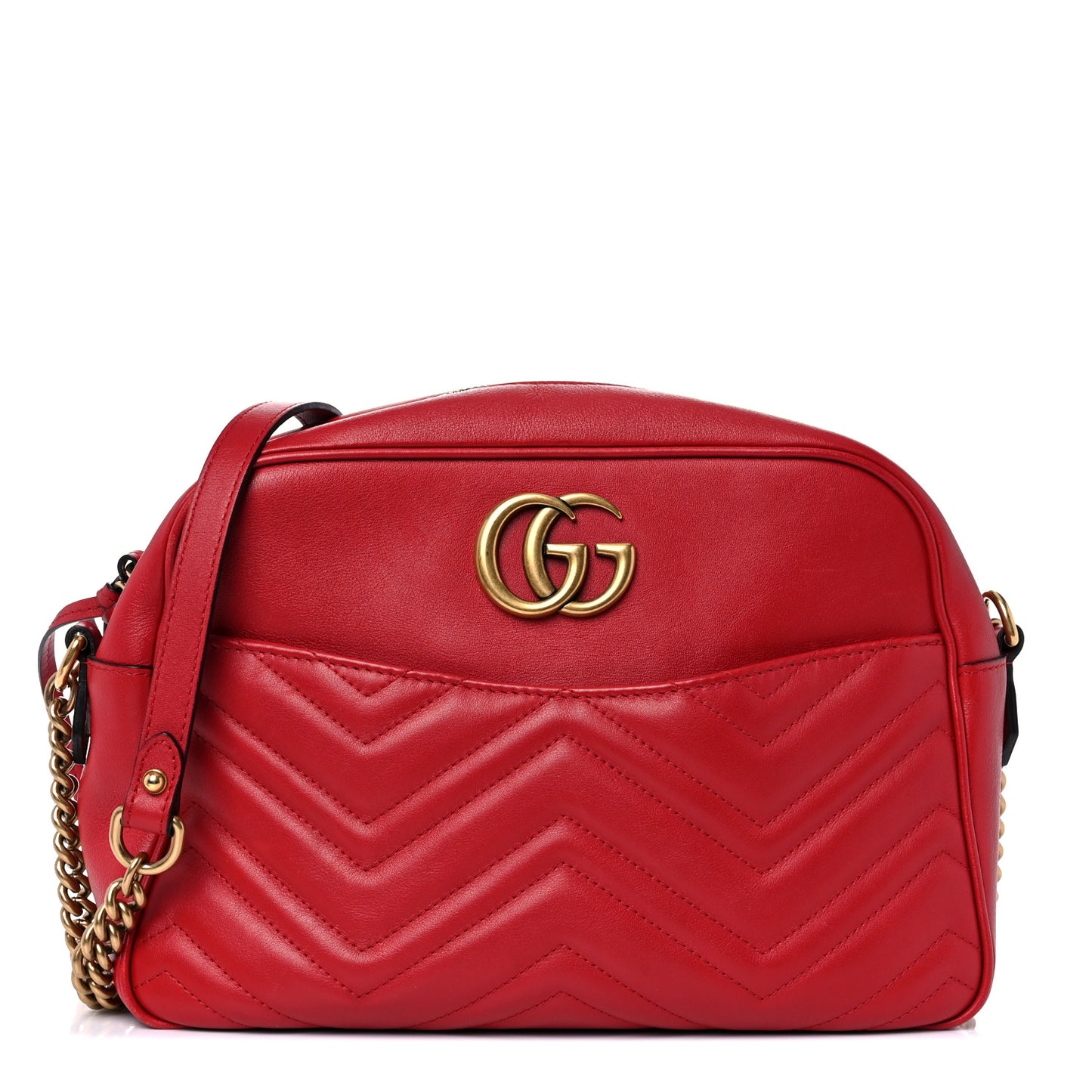 Calfskin Matelasse Medium GG Marmont Chain Shoulder Bag Hibiscus Red
