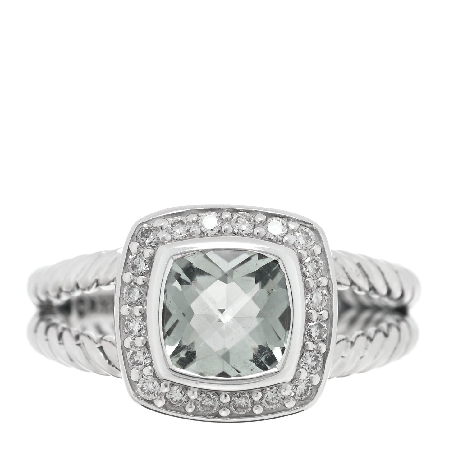 Sterling Silver Diamond Prasiolite 7mm Petite Albion Ring 52 6