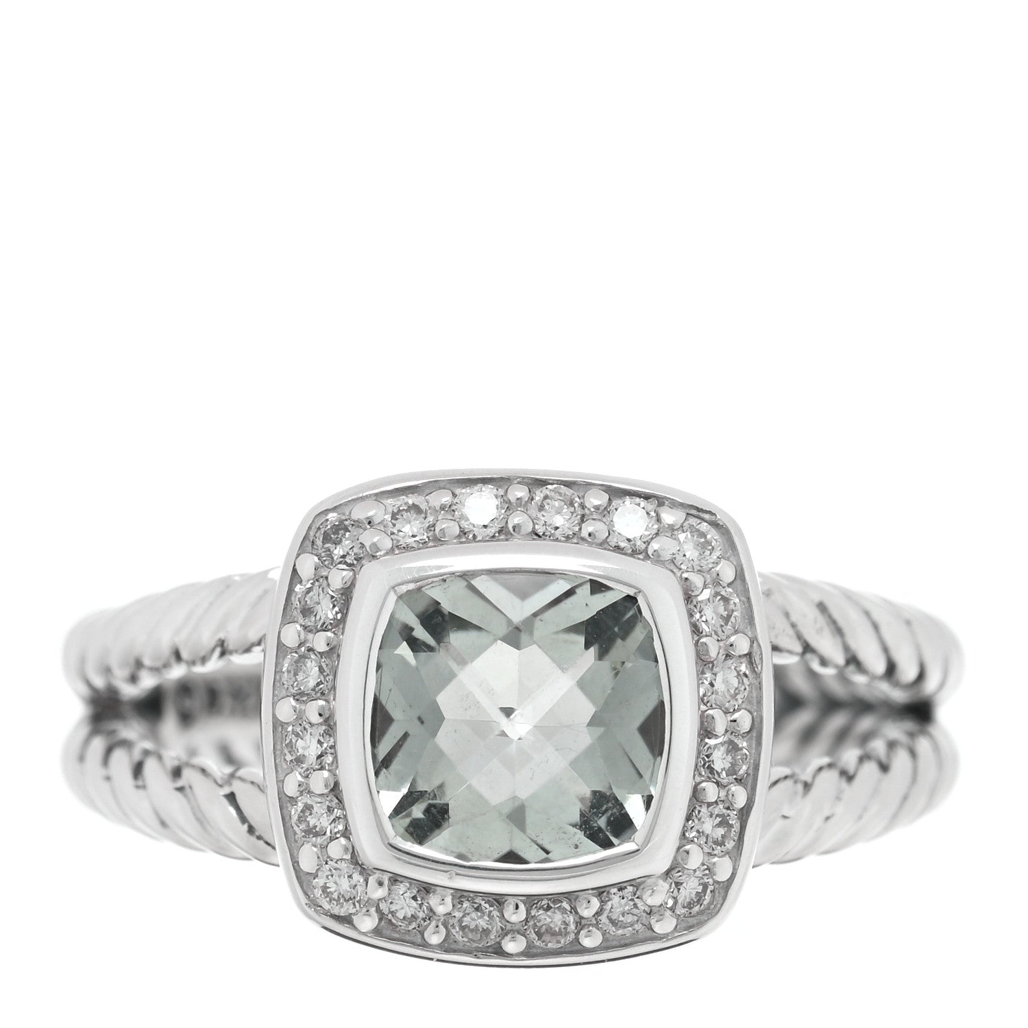 David Yurman Sterling Silver Diamond Prasiolite 7mm Petite Albion Ring 52 6 1 of 4