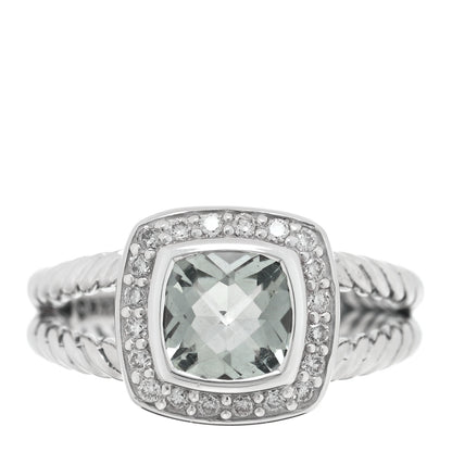 David Yurman Sterling Silver Diamond Prasiolite 7mm Petite Albion Ring 52 6 1 of 4