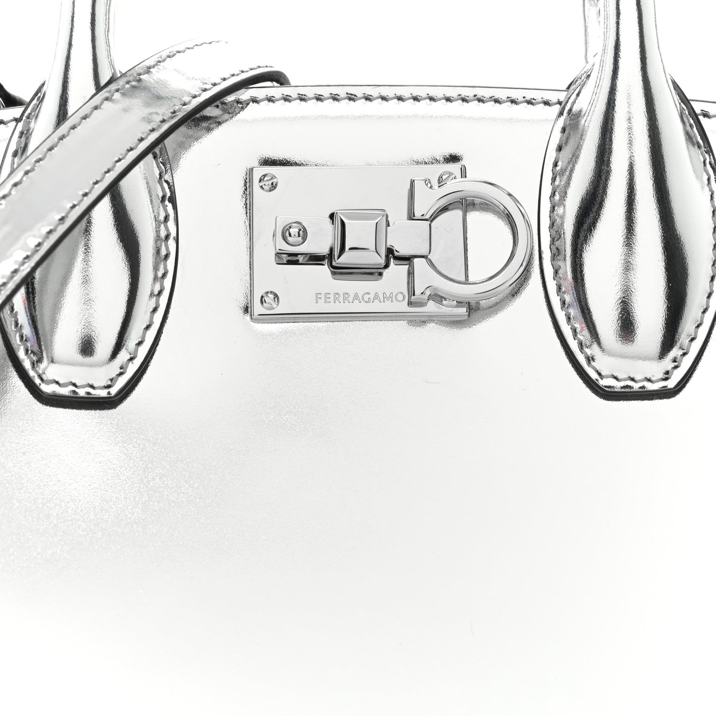 Metallic Calfskin Small The Studio Box Bag Argento