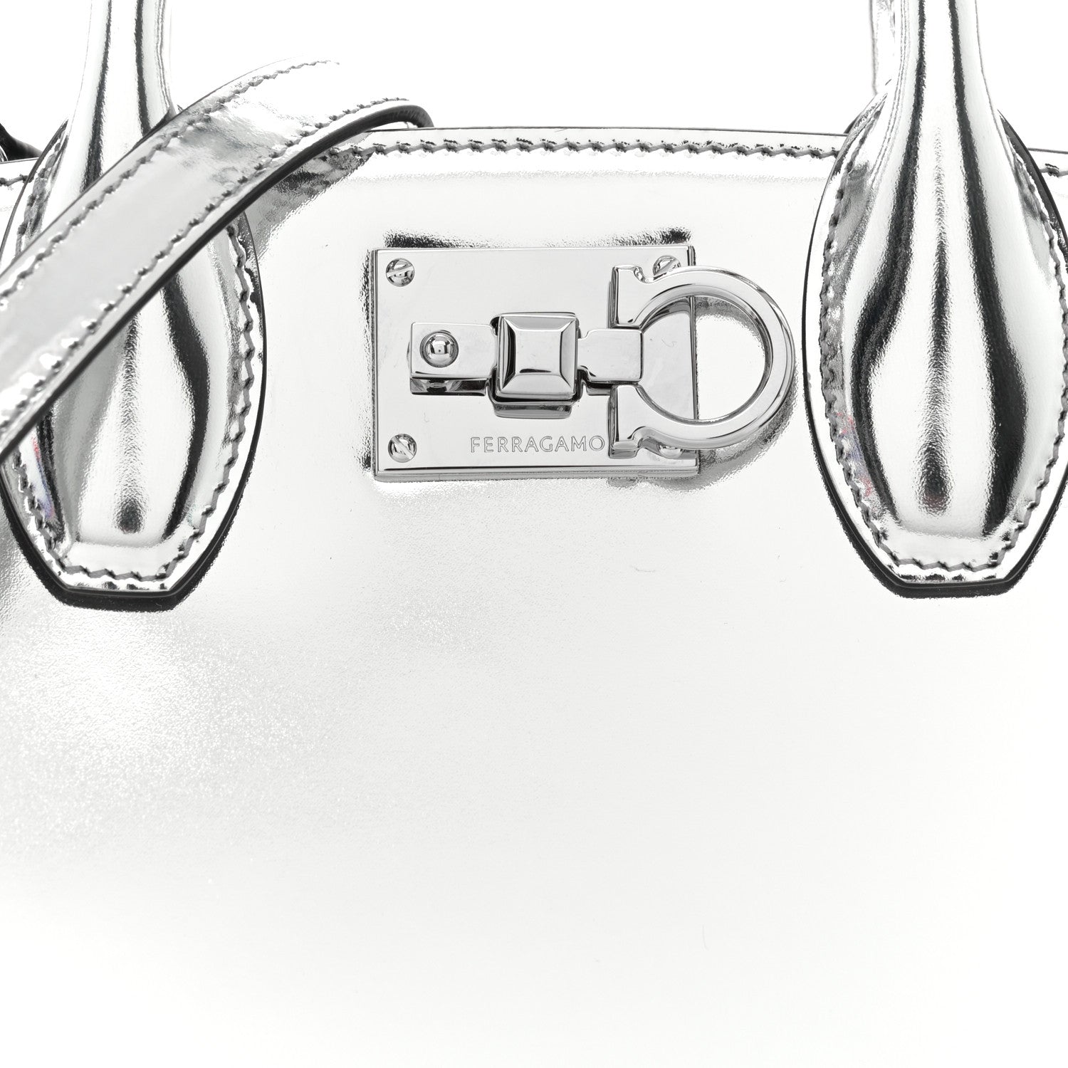 Salvatore Ferragamo Metallic Calfskin Small The Studio Box Bag Argento 8 of 13
