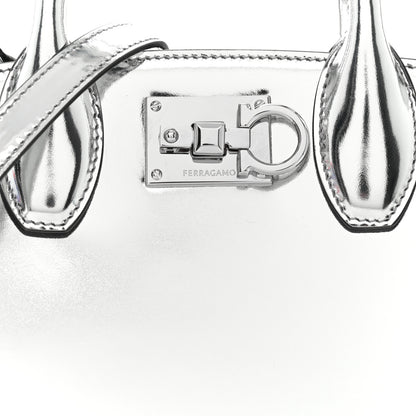Salvatore Ferragamo Metallic Calfskin Small The Studio Box Bag Argento 8 of 13