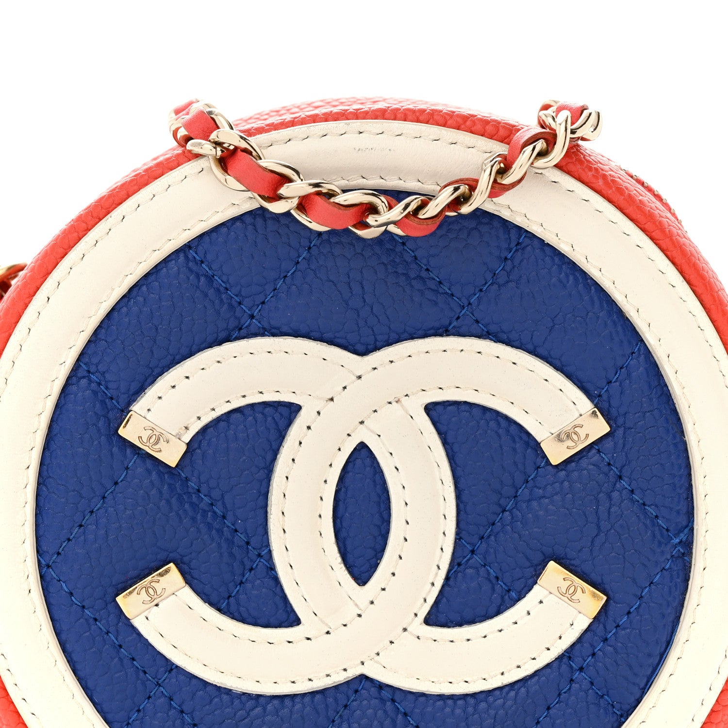 Chanel Caviar Quilted Round Filigree Crossbody Blue White Red 8 of 15