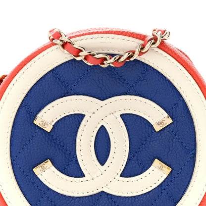 Chanel Caviar Quilted Round Filigree Crossbody Blue White Red 8 of 15