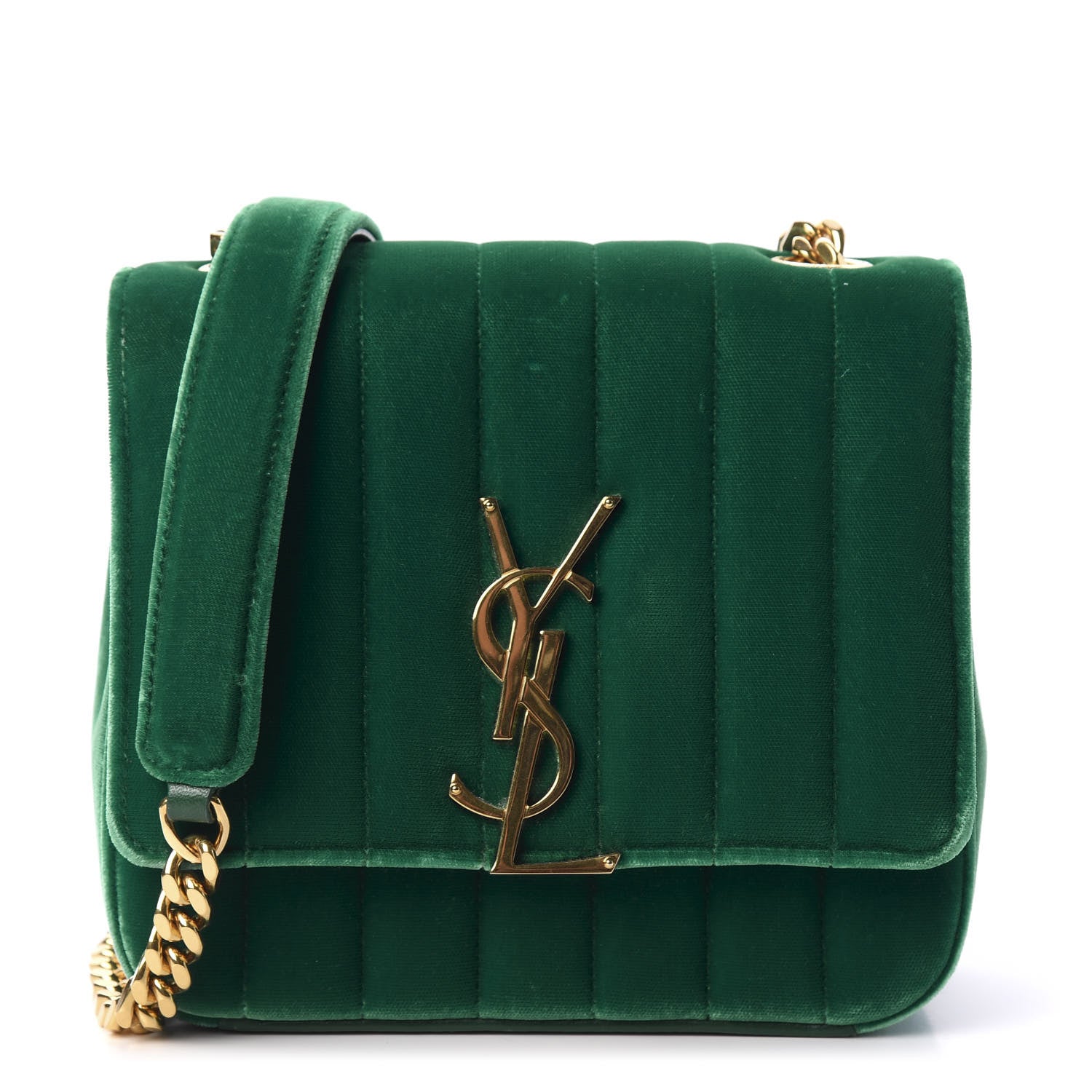 Saint Laurent Velvet Matelasse Small Vicky Chain Bag Deep Malachite 1 of 10