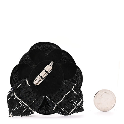 Chanel Tweed Fabric Camellia Pin Brooch Black 2 of 3
