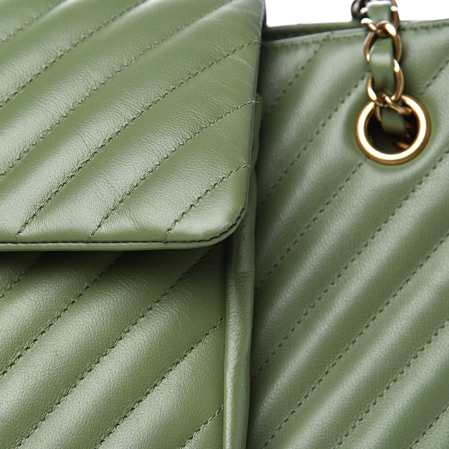 Lambskin Chevron Quilted Large Shopping Tote Green
