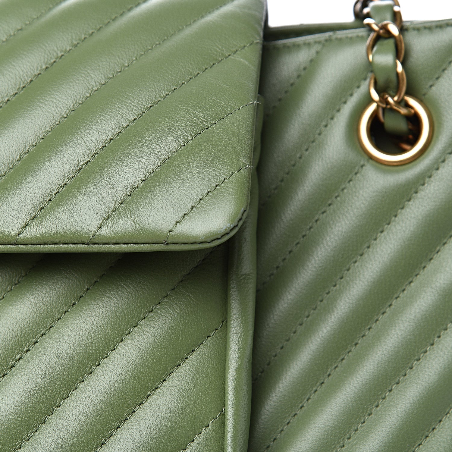 Chanel Lambskin Chevron Quilted Large Shopping Tote Green 11 of 11