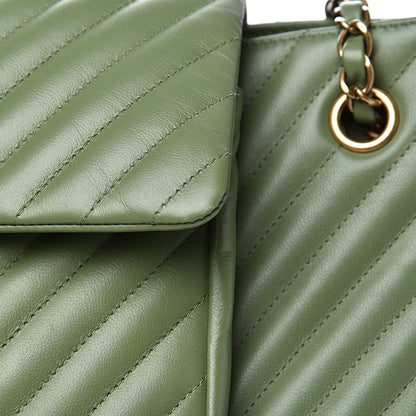Chanel Lambskin Chevron Quilted Large Shopping Tote Green 11 of 11