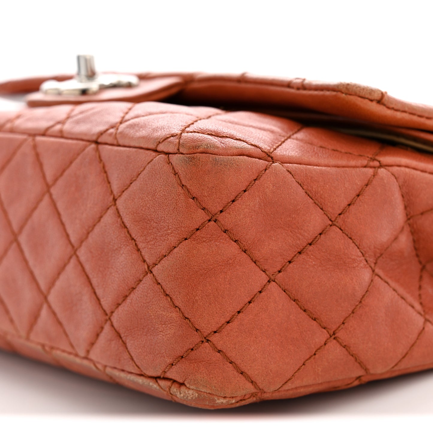 Glazed Lambskin Quilted Medium Double Flap Bijoux Chain Dark Orange