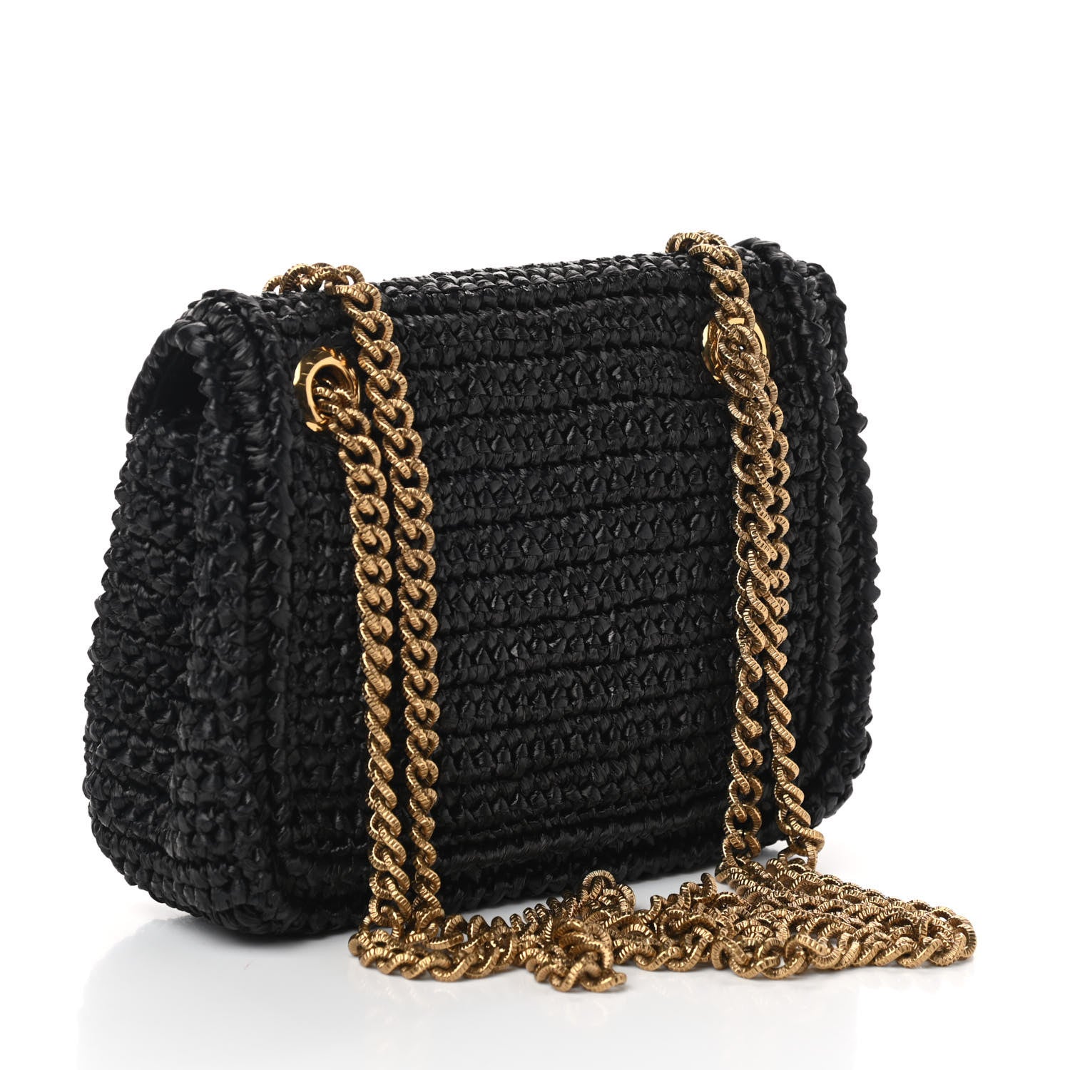 Dolce & Gabbana Raffia Woven Devotion Envelope Shoulder Bag Black 3 of 9