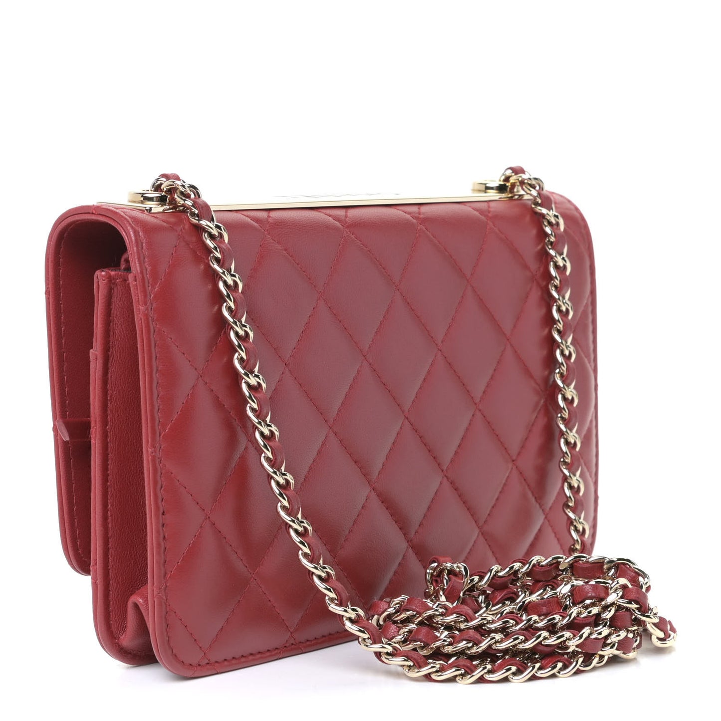 Lambskin Quilted Trendy CC Wallet On Chain WOC Red
