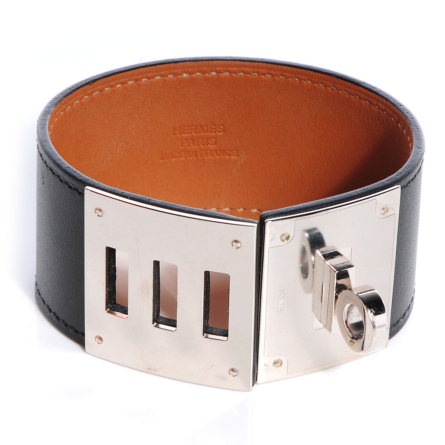 Hermes Chamonix Leather Kelly Dog Bracelet Black 3 of 7