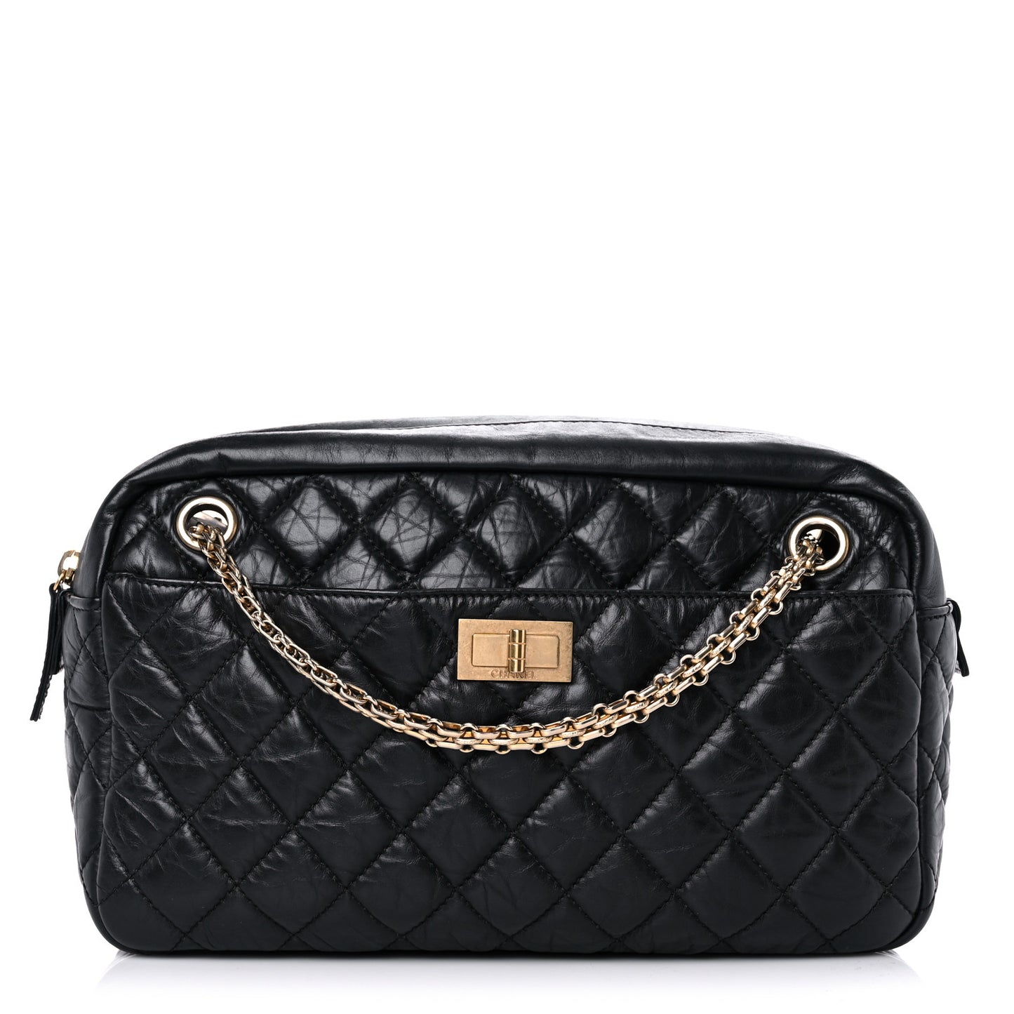Aged Calfskin Quilted Medium Reissue Camera Case Black