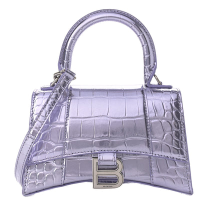 Balenciaga Metallic Calfskin Crocodile Embossed Hourglass Top Handle Bag XS Lilac 1 of 11