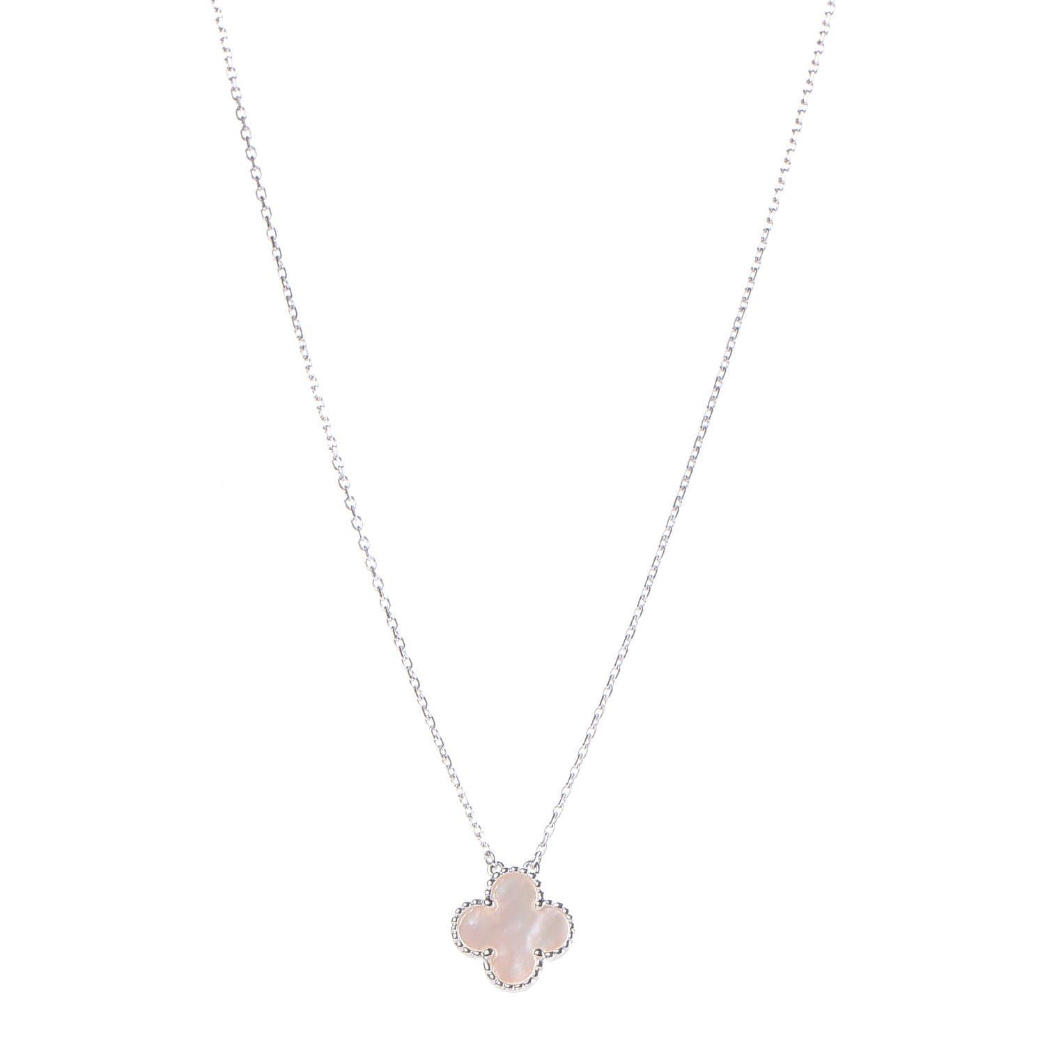Van Cleef & Arpels 18K White Gold Mother of Pearl Vintage Alhambra Pendant Necklace 1 of 7
