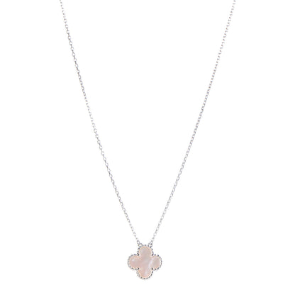 Van Cleef & Arpels 18K White Gold Mother of Pearl Vintage Alhambra Pendant Necklace 1 of 7