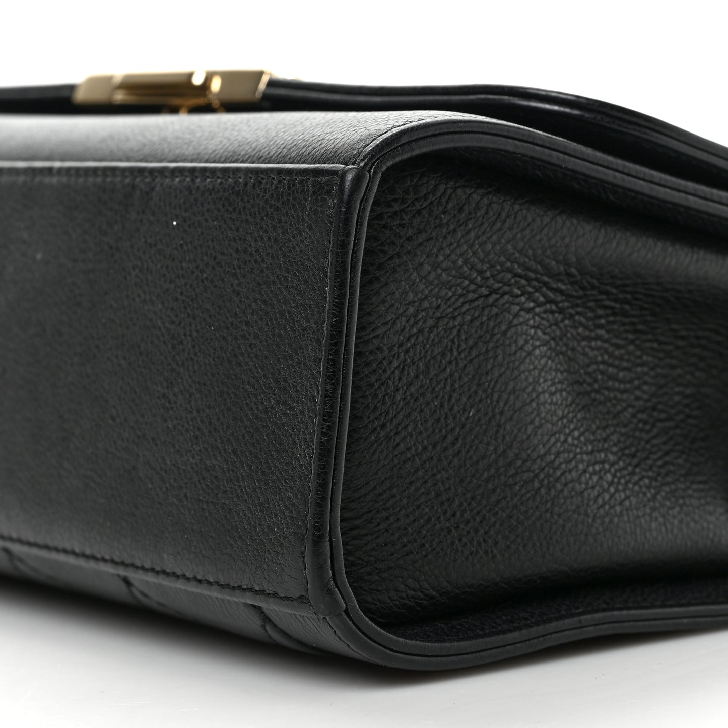 Grained Calfskin Quilted Medium Label Click Flap Bag Black