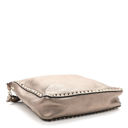 Valentino Garavani Metallic Pebbled Calfskin Large Rockstud Flip-Lock Messenger Bag Sasso 4 of 10