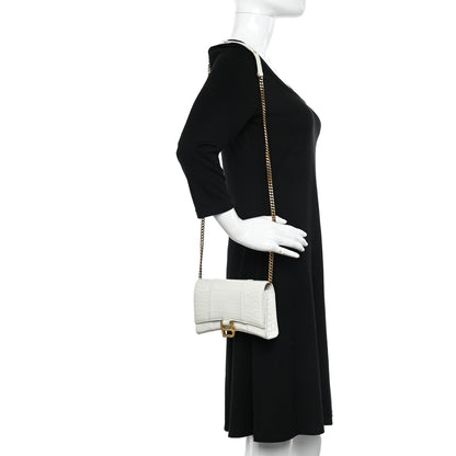 Balenciaga Shiny Calfskin Crocodile Embossed Hourglass Chain Bag White 2 of 26