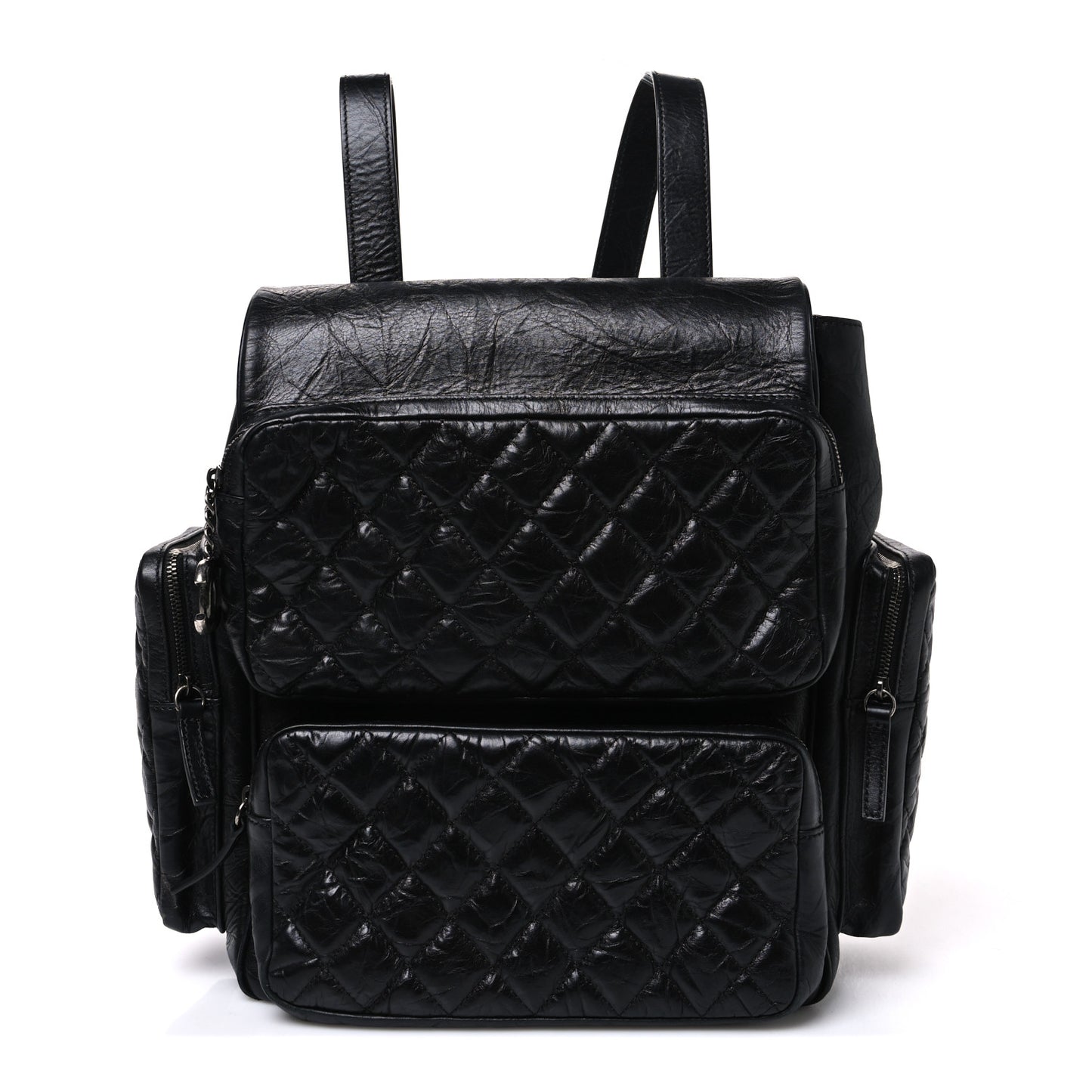 Grained Calfskin Quilted Large Casual Rock Backpack Black