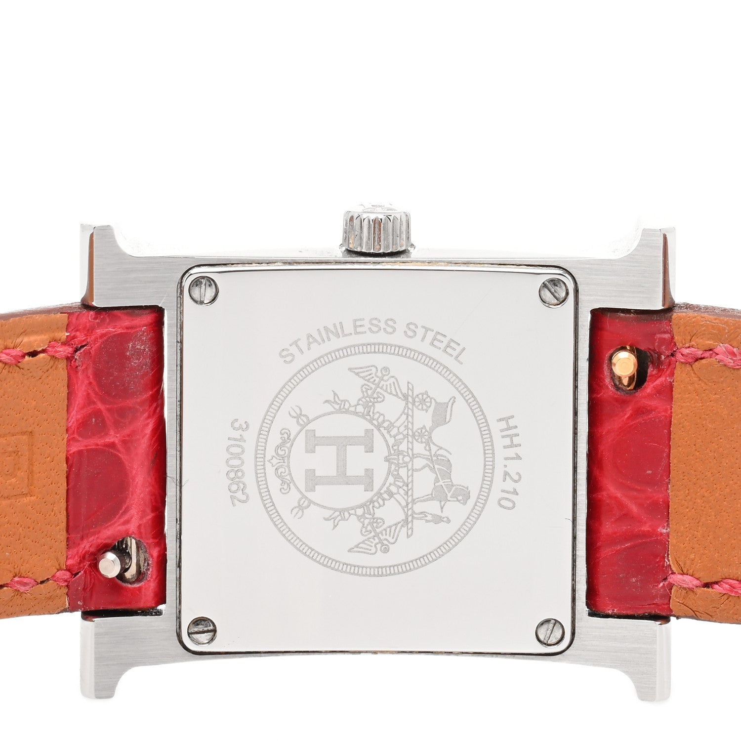 Hermes Stainless Steel Alligator Diamond Mother of Pearl 21mm Heure H Hour Quartz Watch Framboise 4 of 4