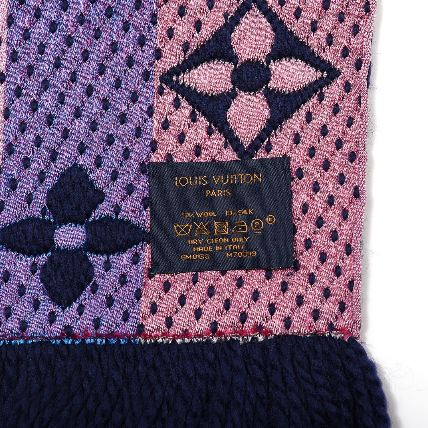 Louis Vuitton Wool Silk Rainbow Logomania Scarf Navy 3 of 3