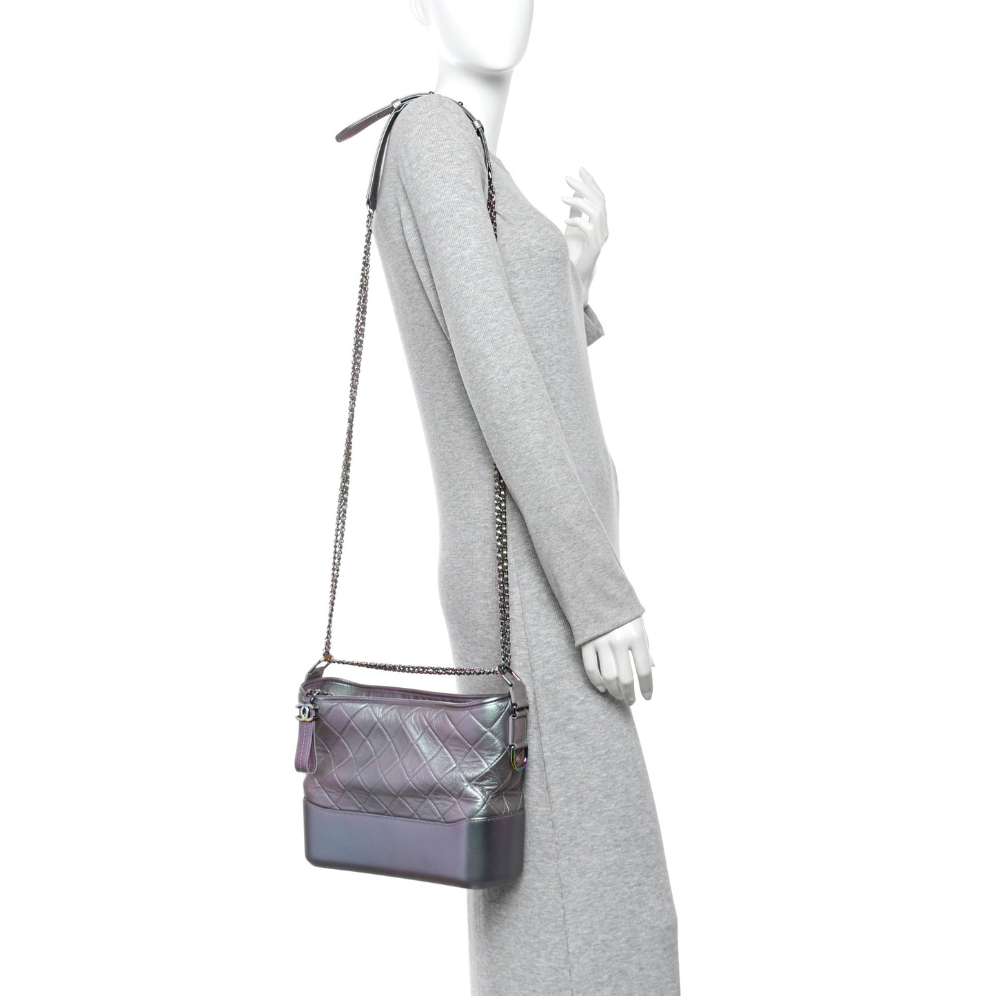 Iridescent Lambskin Calfskin Quilted Medium Gabrielle Hobo Light Purple