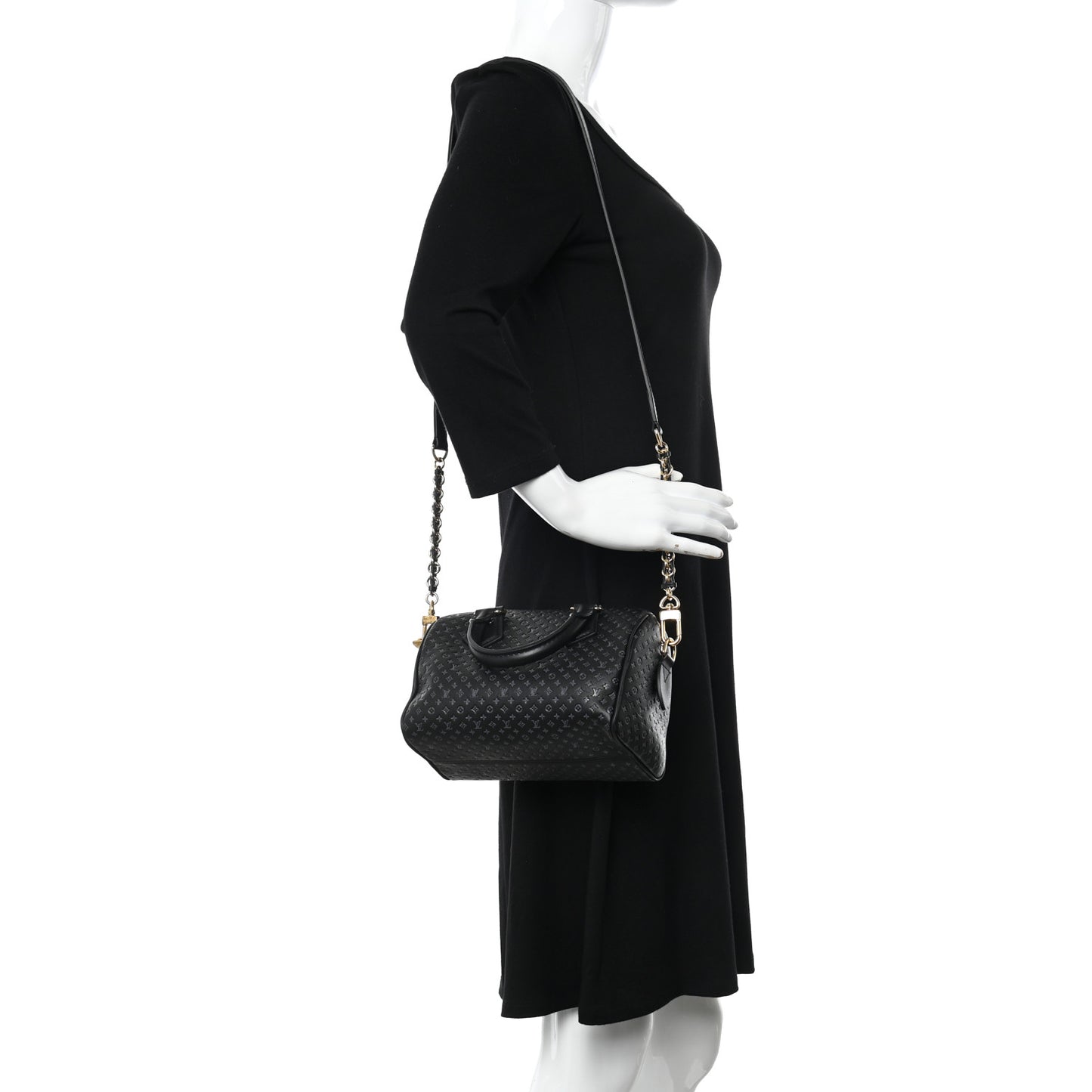 Calfskin Nanogram Embossed Speedy 20 Black