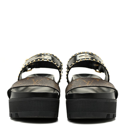 Louis Vuitton Calfskin Monogram Laureate Platform Sandals 39 Black 2 of 11
