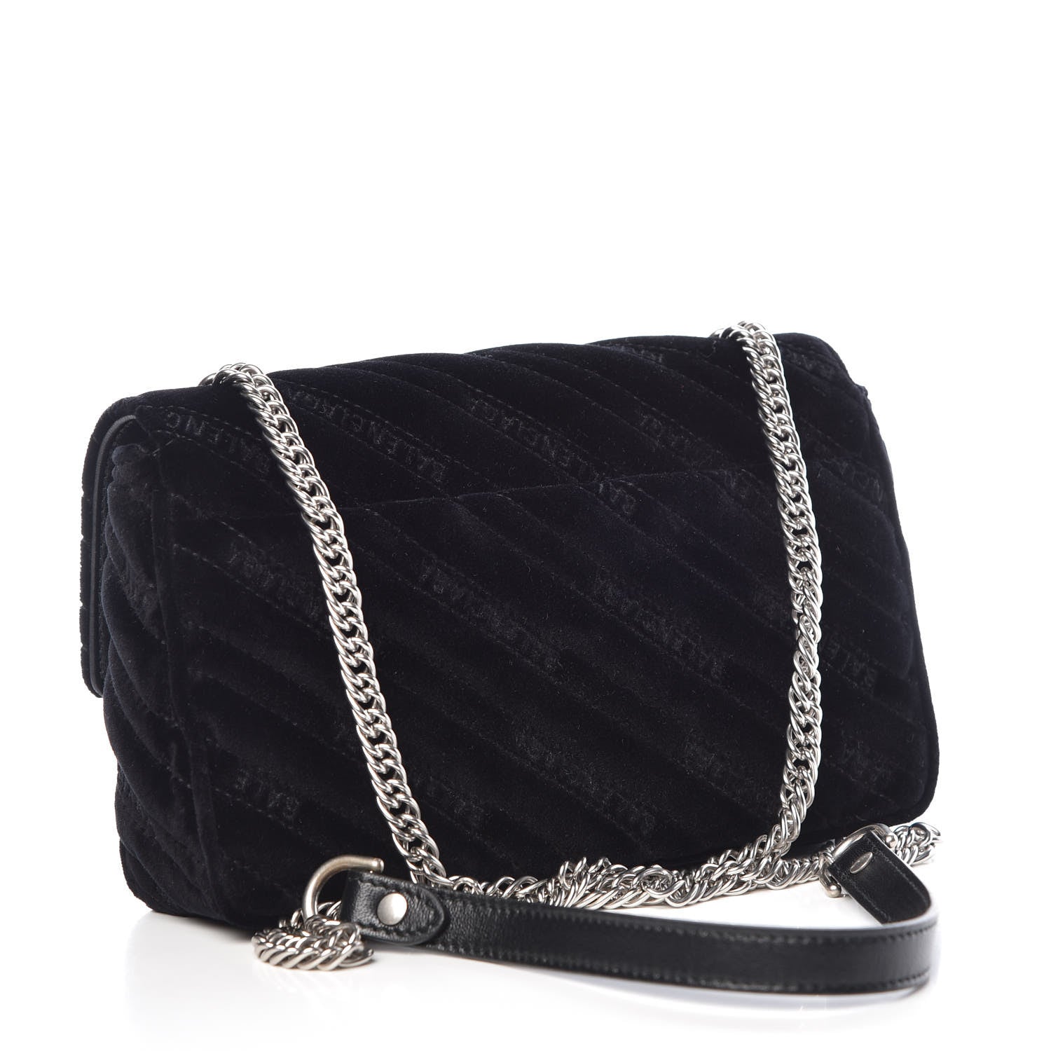 Balenciaga Velvet Logo Matelasse BB Chain Wallet Black 3 of 11
