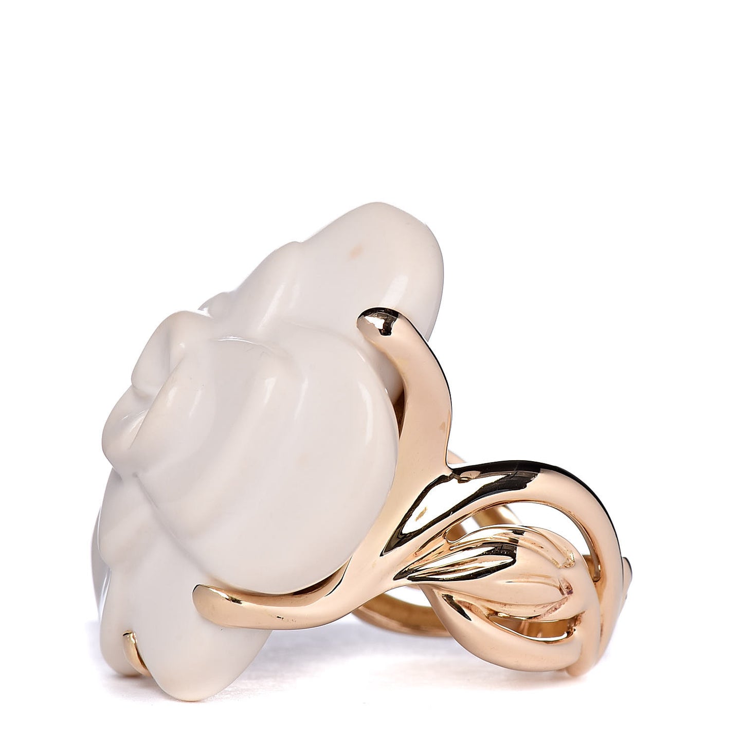 18K Yellow Gold White Ceramic Camelia Ring 53 6.5