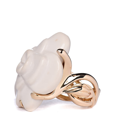 Chanel 18K Yellow Gold White Ceramic Camelia Ring 53 6.5 3 of 6