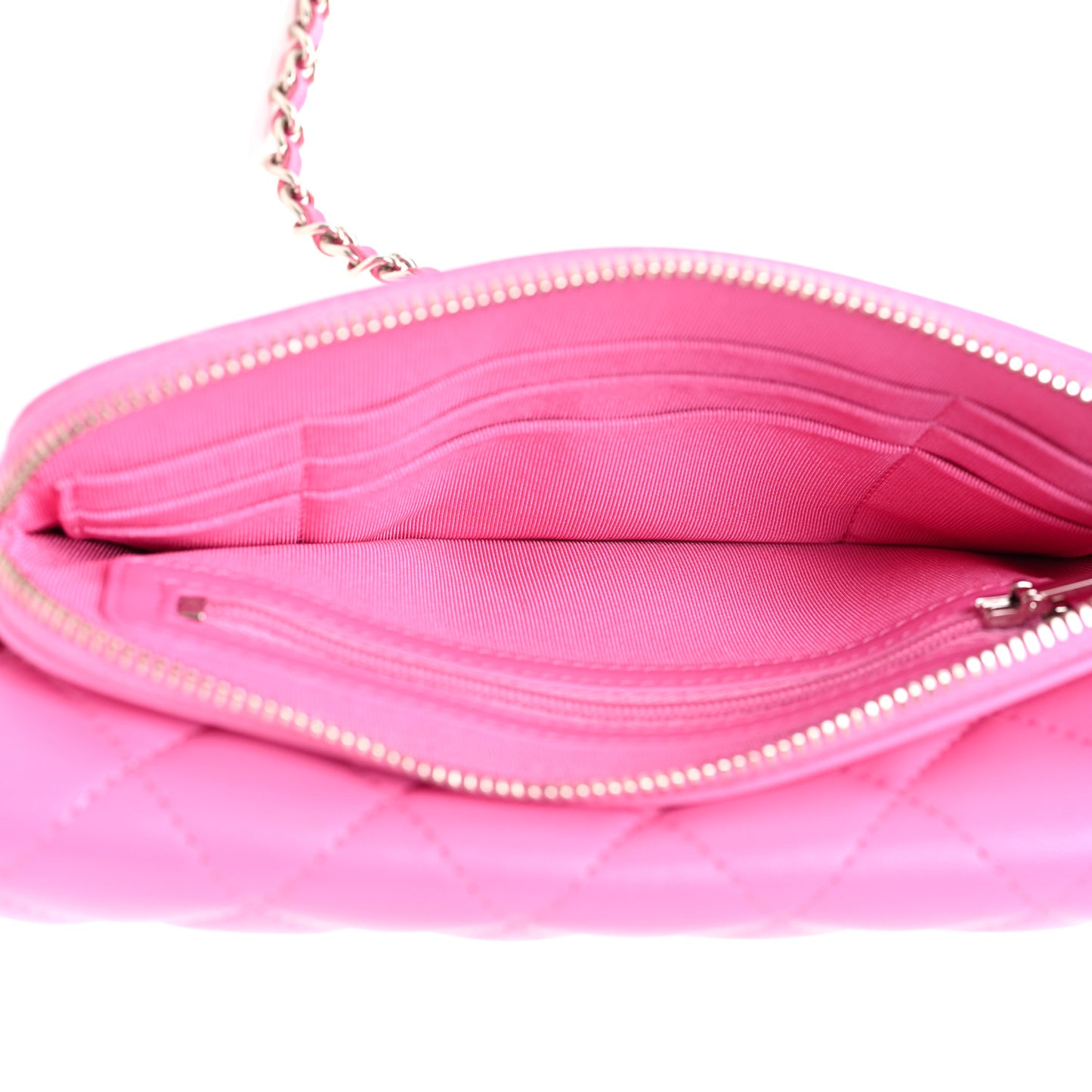 Lambskin Quilted Flap Phone Holder With Chain Neon Pink