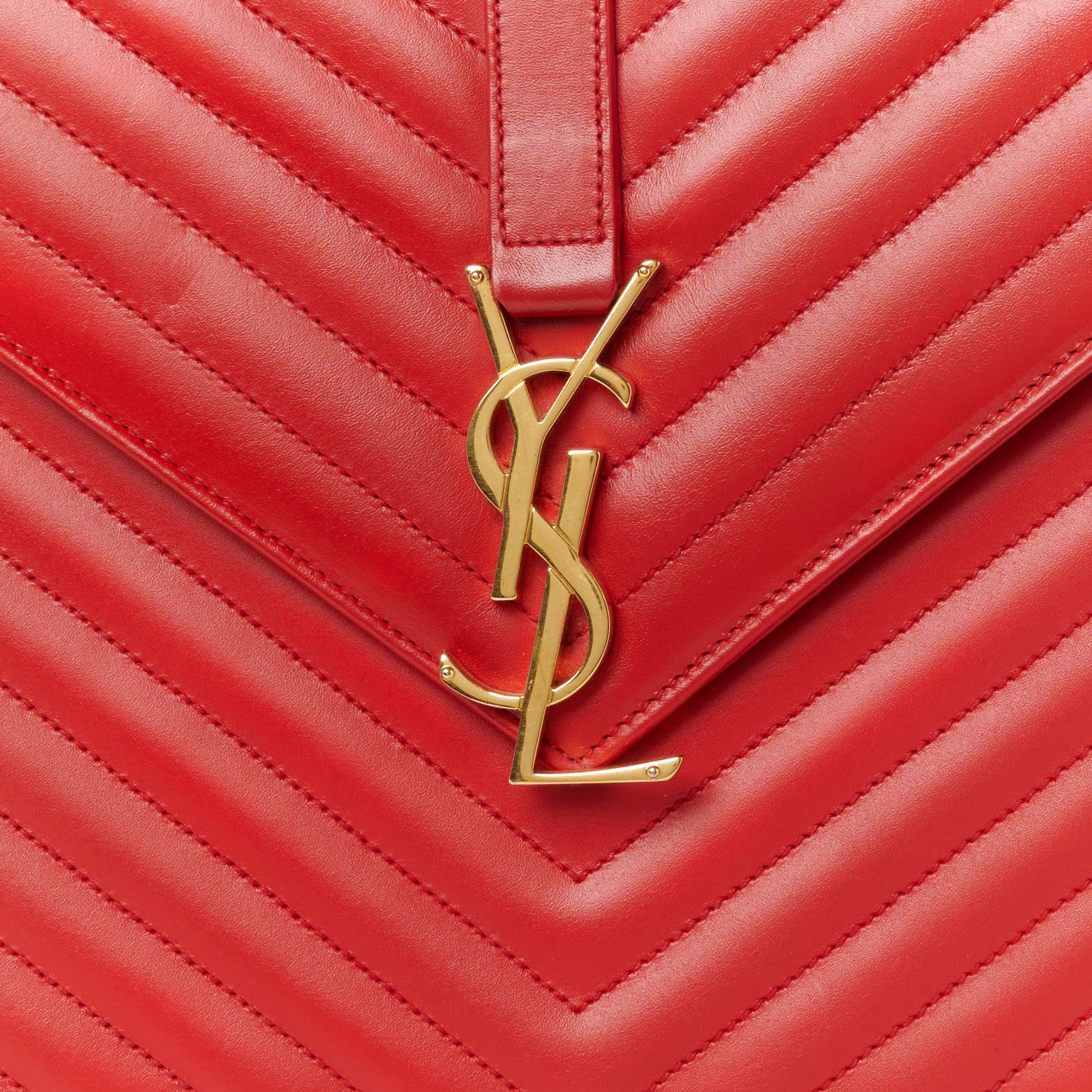 Saint Laurent Grain De Poudre Matelasse Chevron Large Monogram Satchel Lipstick Red 9 of 11
