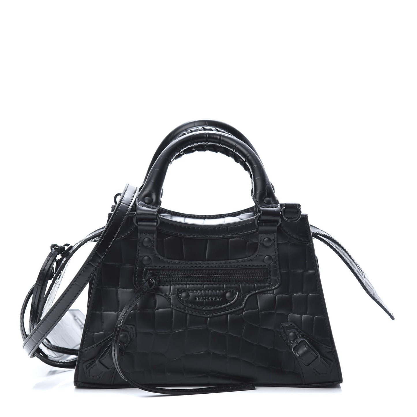 Semi Shiny Calfskin Crocodile Embossed Neo Classic Black Hardware Mini City Black