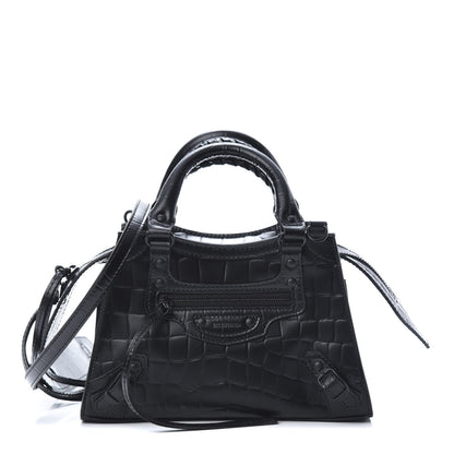 Balenciaga Semi Shiny Calfskin Crocodile Embossed Neo Classic Black Hardware Mini City Black 1 of 10