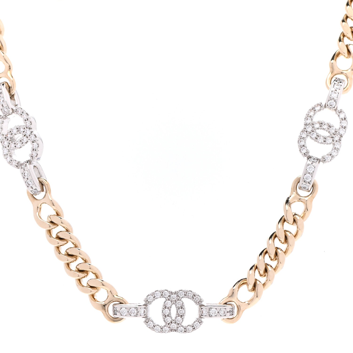 Chanel Crystal Chain CC Link Choker Gold Silver 1 of 7
