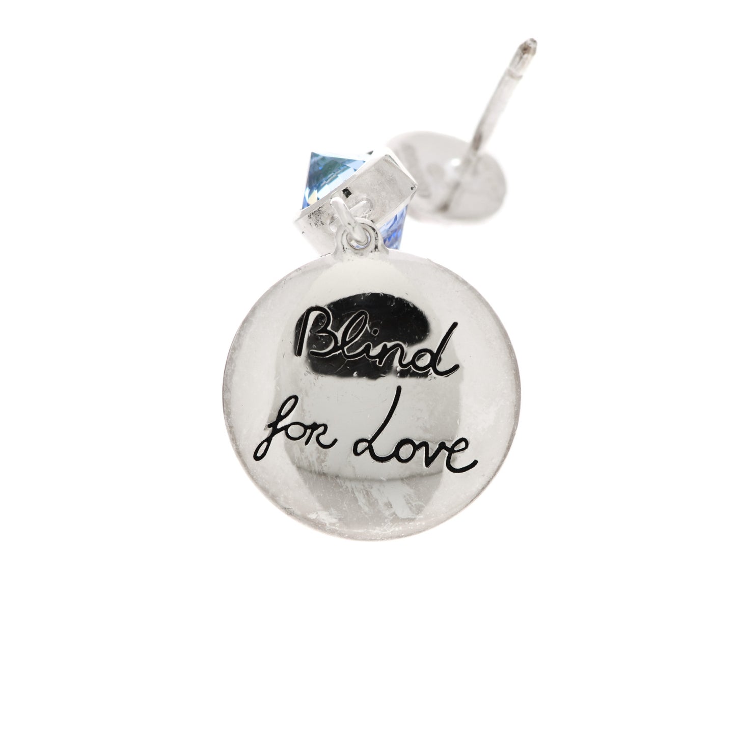 Sterling Silver Blind for Love Blue Cubic Zirconia Cat Drop Earrings