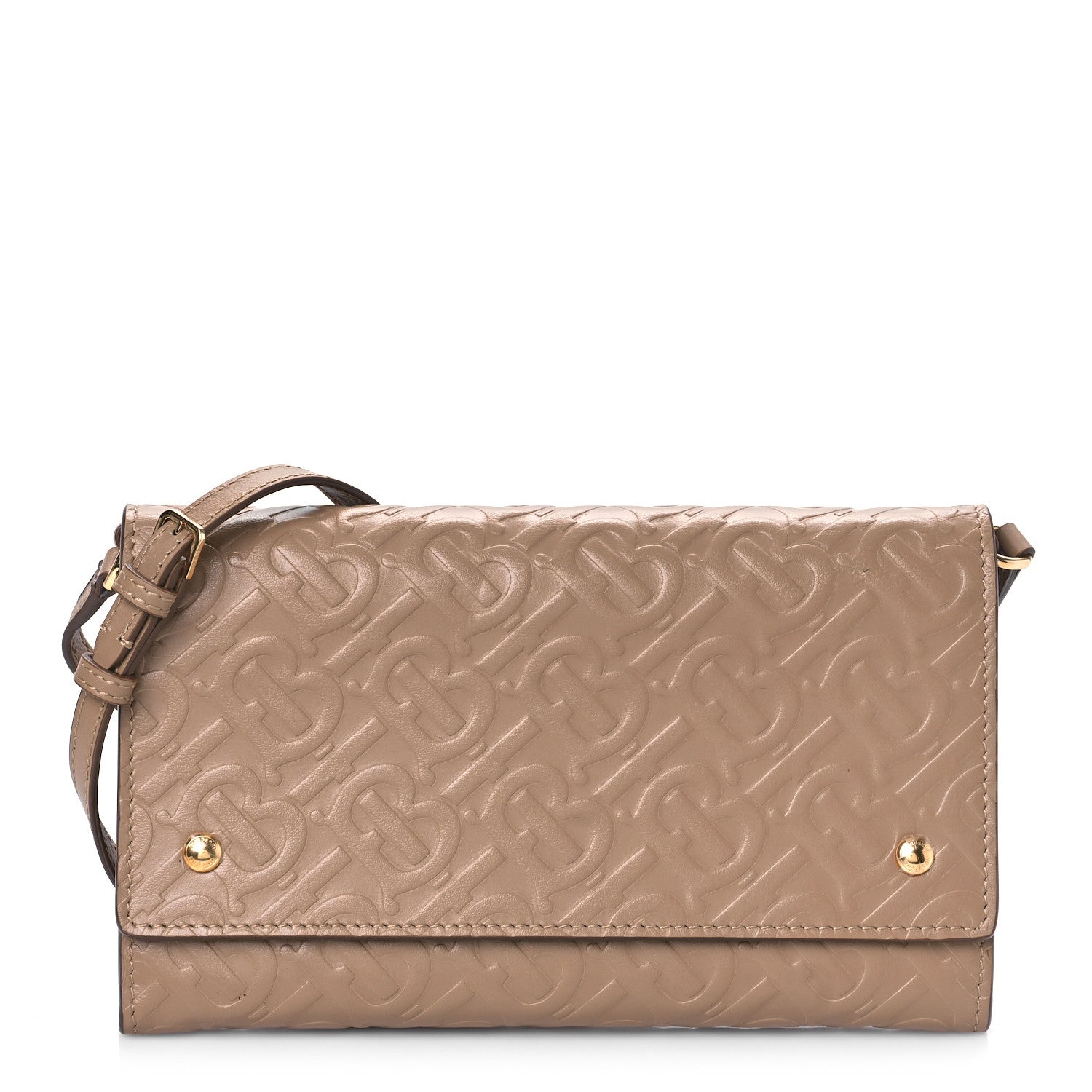Burberry Calfskin Embossed Monogram Crossbody Light Camel 1 of 8