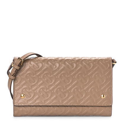 Burberry Calfskin Embossed Monogram Crossbody Light Camel 1 of 8
