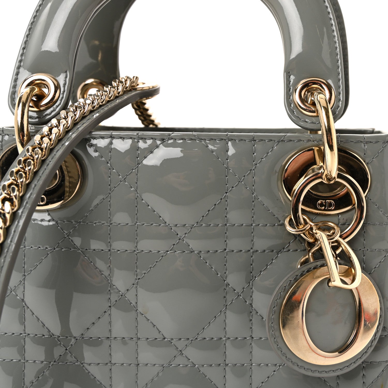 Christian Dior Patent Cannage Mini Lady Dior Grey Stone 7 of 9