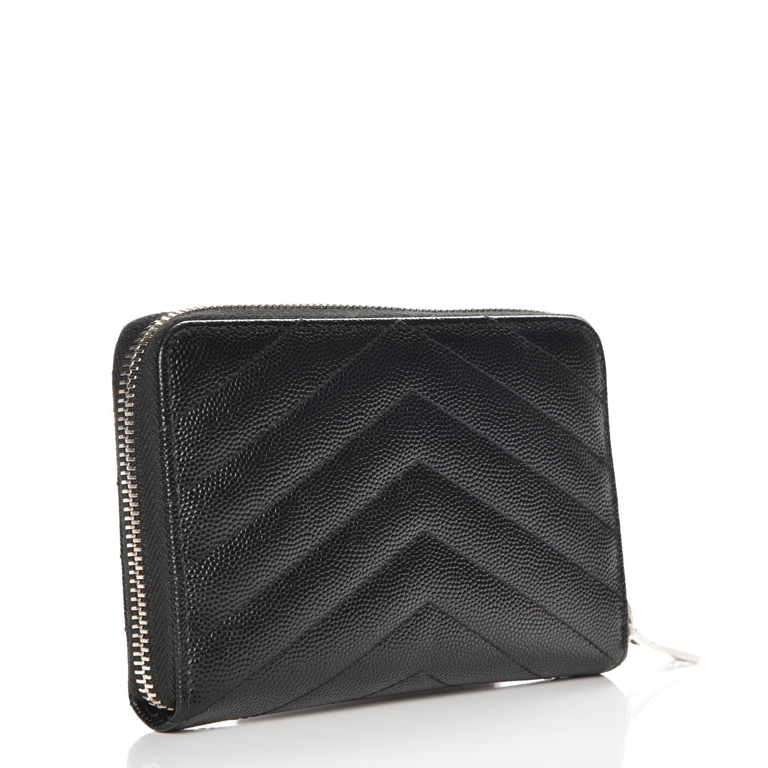 Saint Laurent Grain De Poudre Matelasse Chevron Monogram Zip Around Wallet Black 3 of 8
