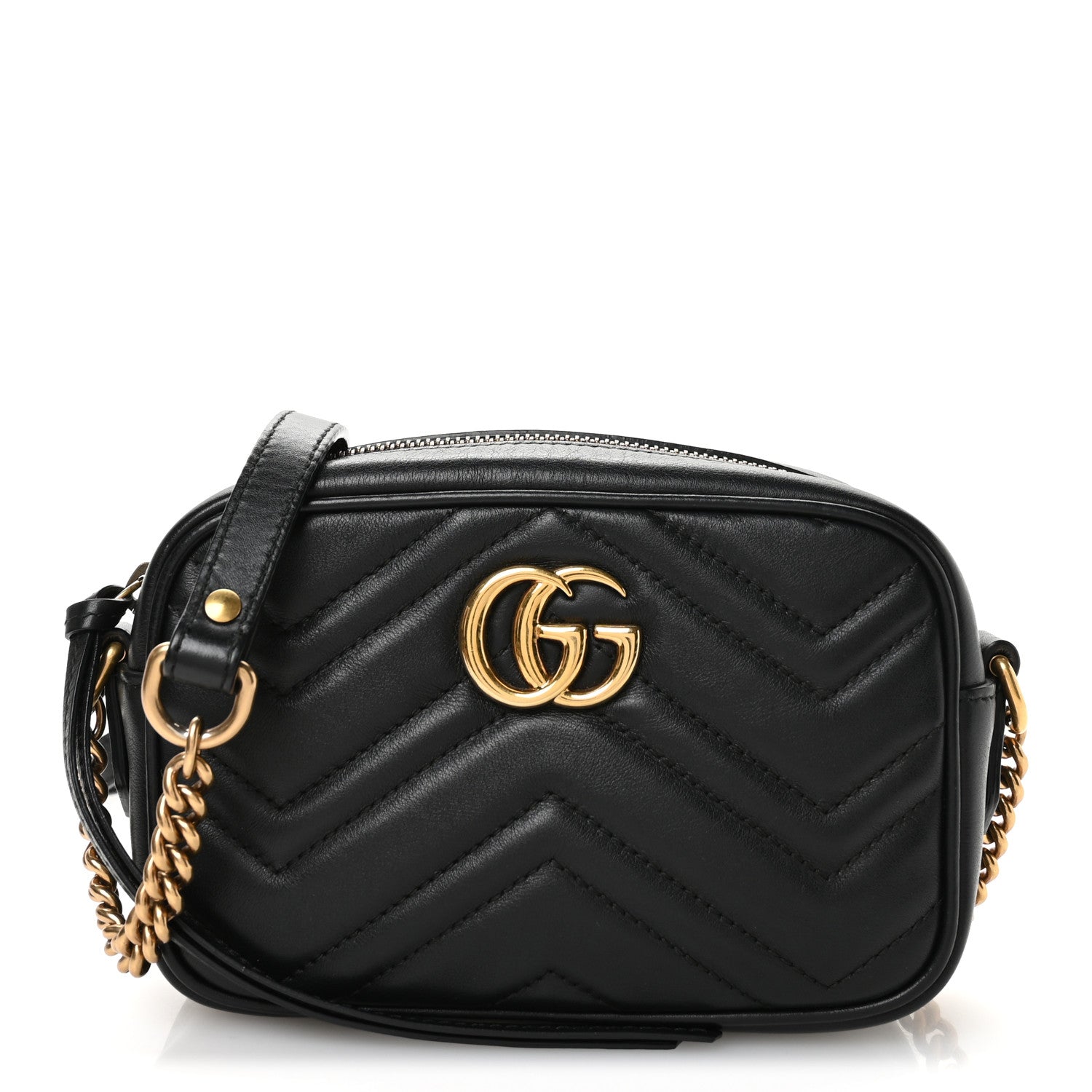 Gucci Calfskin Matelasse Mini GG Marmont Chain Shoulder Bag Black 1 of 11