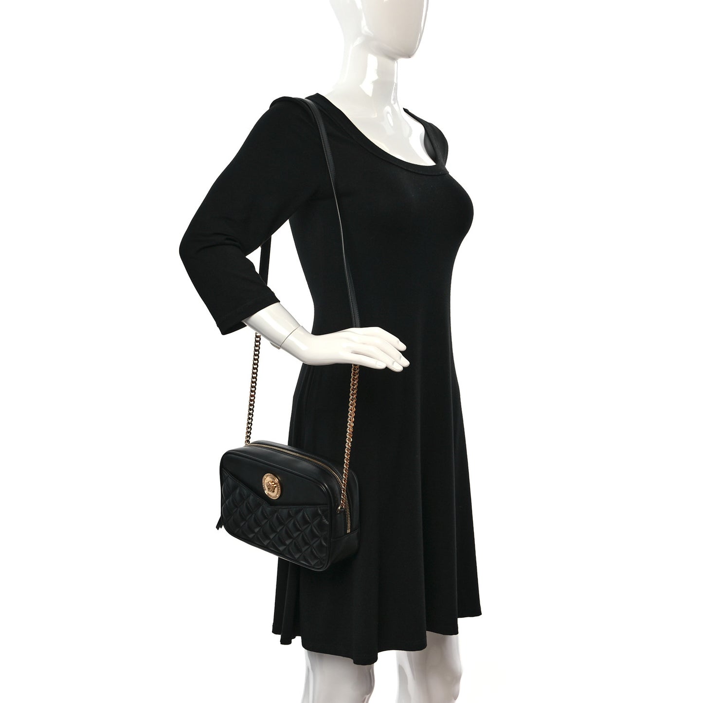 Nappa Quilted Medium Medusa Camera Bag Black