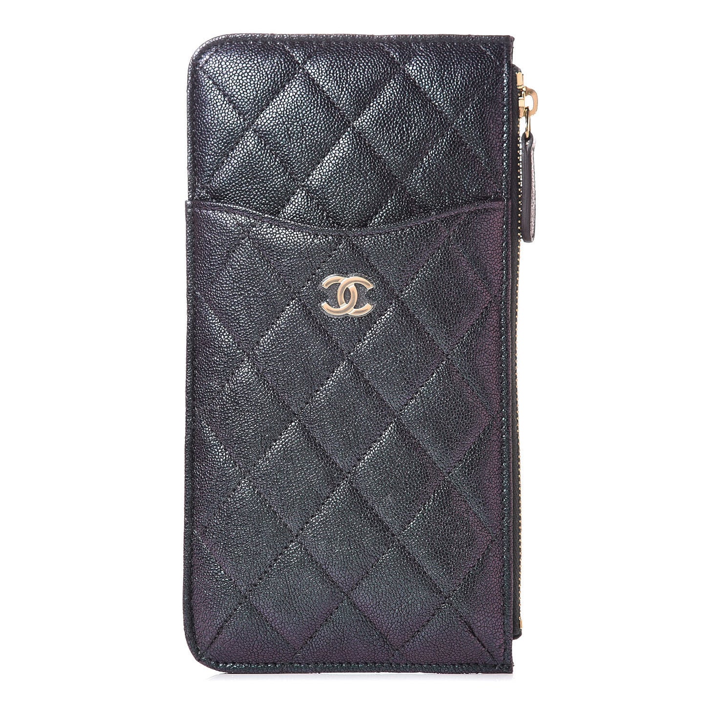 Iridescent Caviar Quilted Classic iPhone Pouch Black