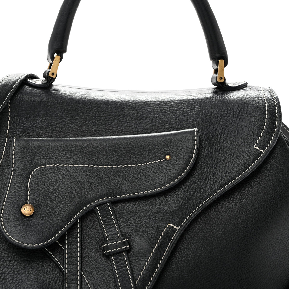 Calfskin Saddle Top Handle Satchel Black