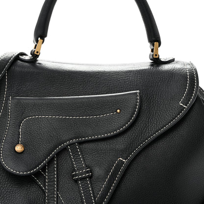 Christian Dior Calfskin Saddle Top Handle Satchel Black 8 of 16